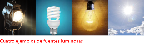 Cuatro ejemplos de fuentes luminosas.