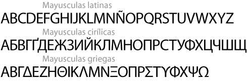 Algunas mayúsculas en alfabeto latino, cirílico y griego.