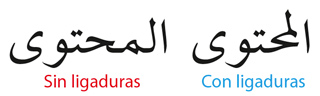 Un texto en grafía árabe con y sin ligaduras.