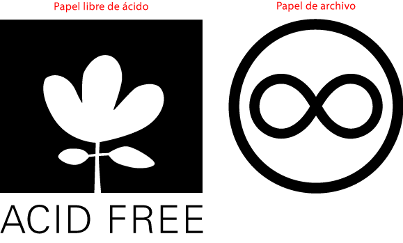 Logotipos de papel libre de ácido y papel de archivo.