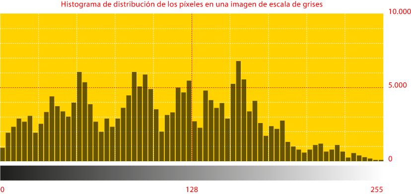 Un histograma de una imagen de escala de grises.